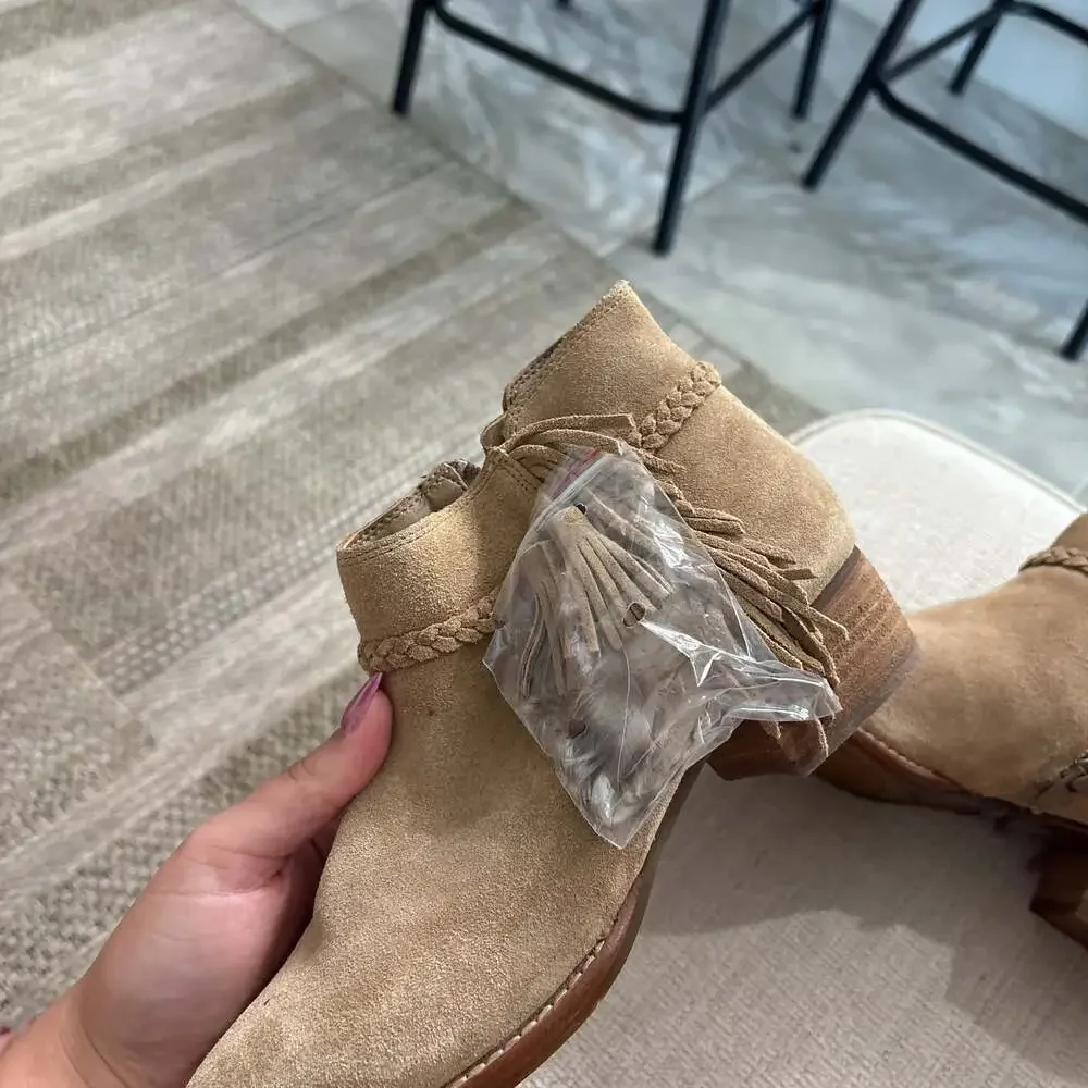 Gianni Bini Tan Suede Feathered Ankle Boot - Picture 5 of 7